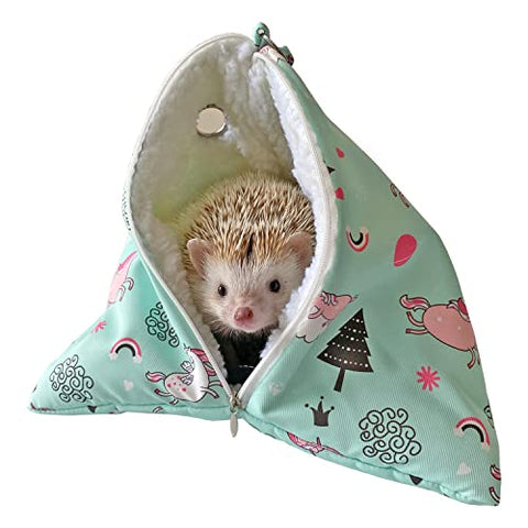 Handmade Cuddle Sack Sleeping Bag Pouch Small Animals Hedgehog Carrier Bag Pouch with Strap Breathable Vents Portable Outgoing Bag (Green with Green Pad)