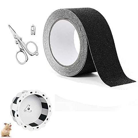 16.4 ft Grip Tape - for Small Pet Exercise Wheel, Hamster Running Wheel, Flying Saucer Exercise Wheel for Prairie Dog Squirrel Chinchilla Guinea Pig Indoor & Outdoor with Foldable Scissor (Black)