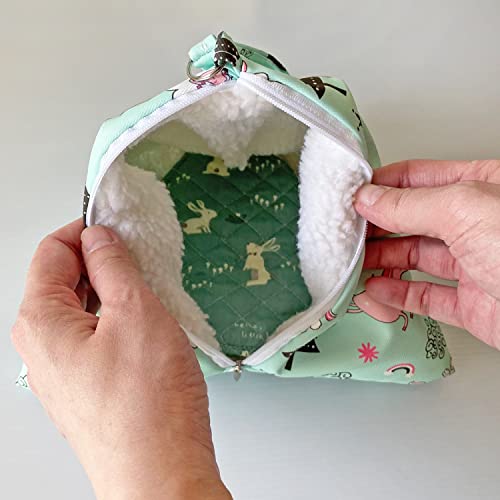Handmade Cuddle Sack Sleeping Bag Pouch Small Animals Hedgehog Carrier Bag Pouch with Strap Breathable Vents Portable Outgoing Bag (Green with Green Pad)