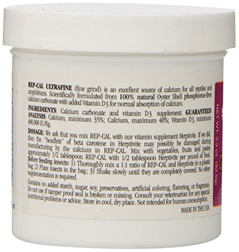 Rep-Cal SRP00200 Phosphorous-Free Calcium Ultrafine Powder Reptile/Amphibian Supplement with Vitamin D3