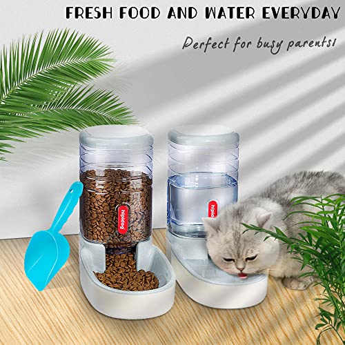 Automatic Pet Feeder Small&Medium Pets Automatic Food Feeder and Waterer Set 3.8L, Travel Supply Feeder and Water Dispenser for Dogs Cats Pets Animals