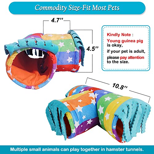 Guinea Pig Tunnel-HOMEYA Guinea Pig Hideout,Collapsible 3 Way Hamster Play Tubes with Fleece Forest Curtain,Small Animal Pet Toys and Cage Accessories for Rabbit Bunny Ferret Rat Hedgehog