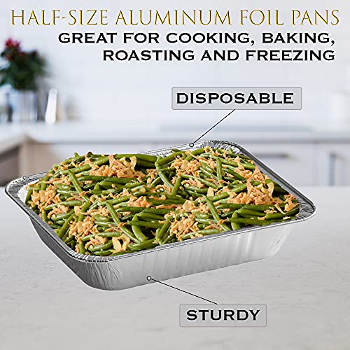 Aluminum Pans Disposable Half Size (10 Pack) 9x13 Prepping, Roasting, Food, Storing, Heating, Cooking, Chafers, Catering, Crawfish Trays